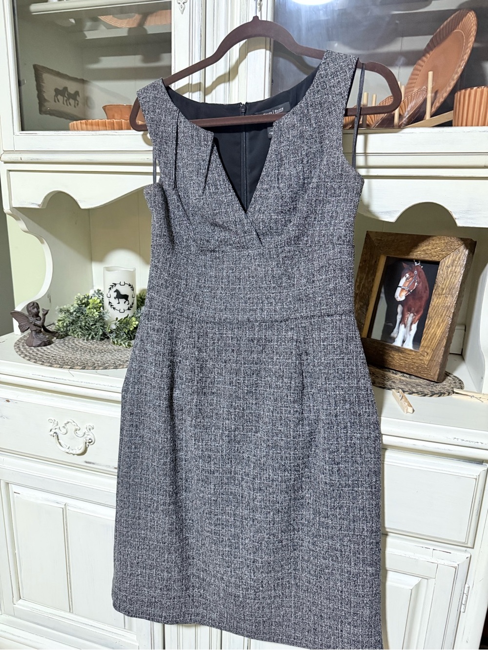 White House Black Market Gray Tweed Midi Sheath Dress